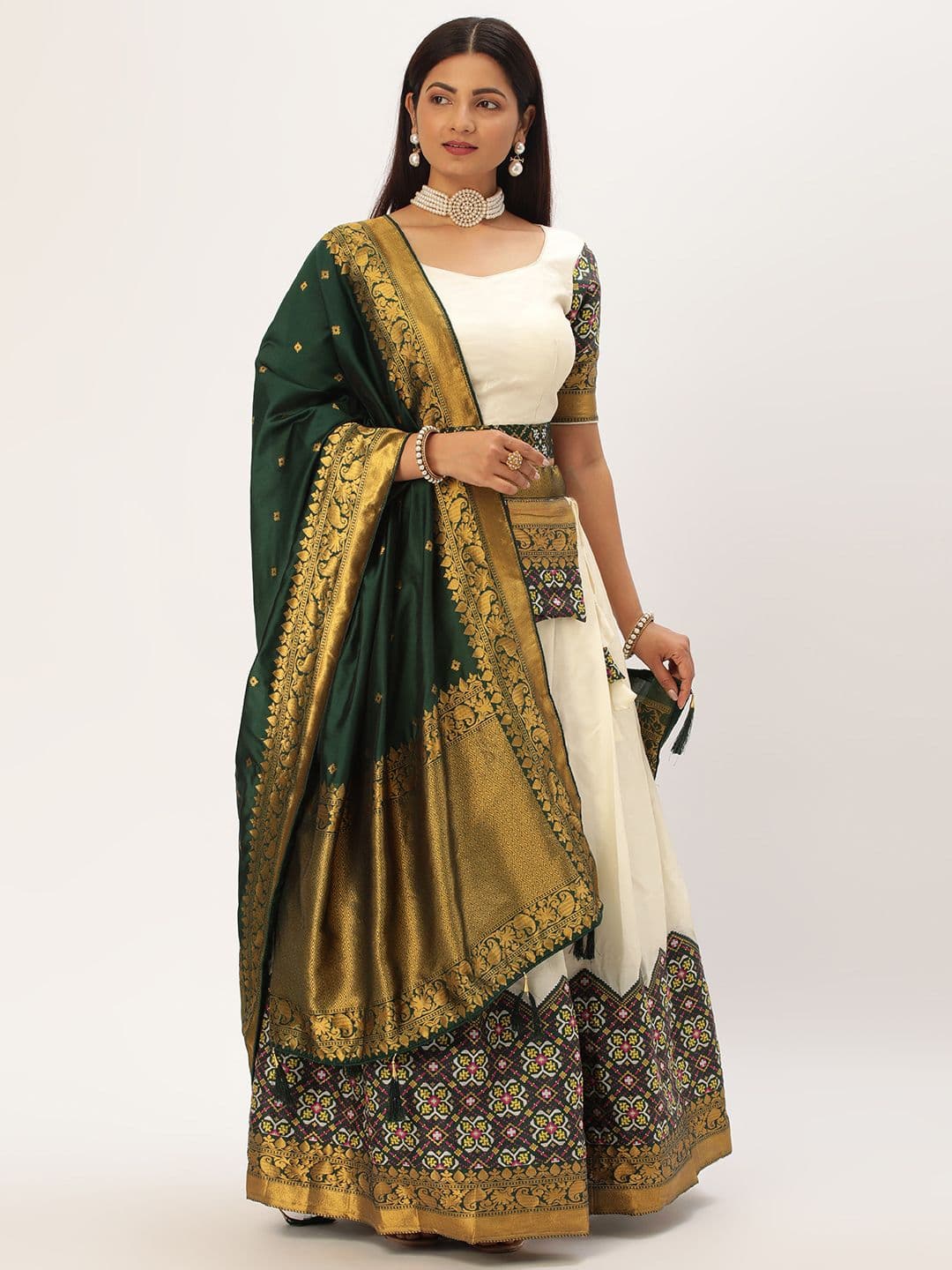 Fabcartz Zari Unstitched Lehenga & Blouse With Dupatta - view 1