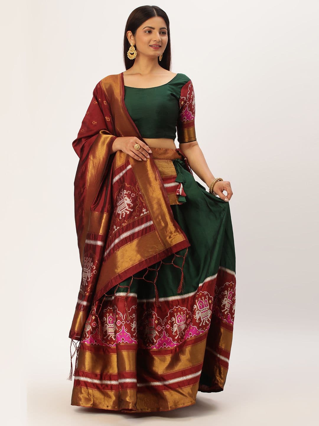 Fabcartz Zari Unstitched Lehenga & Blouse With Dupatta - view 1