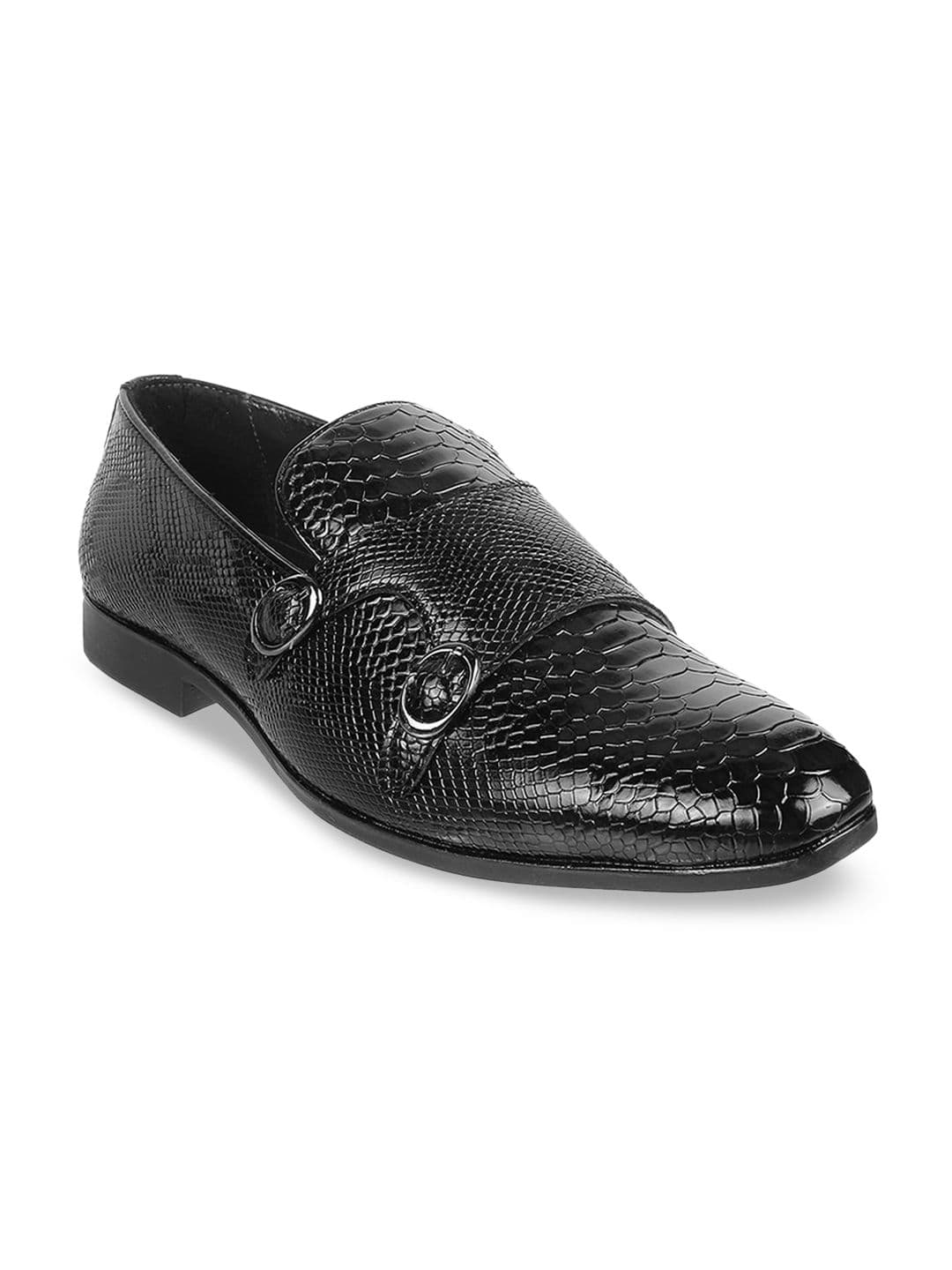 Metro Men Textured Formal Monk Shoes With Buckle Detail - view 1