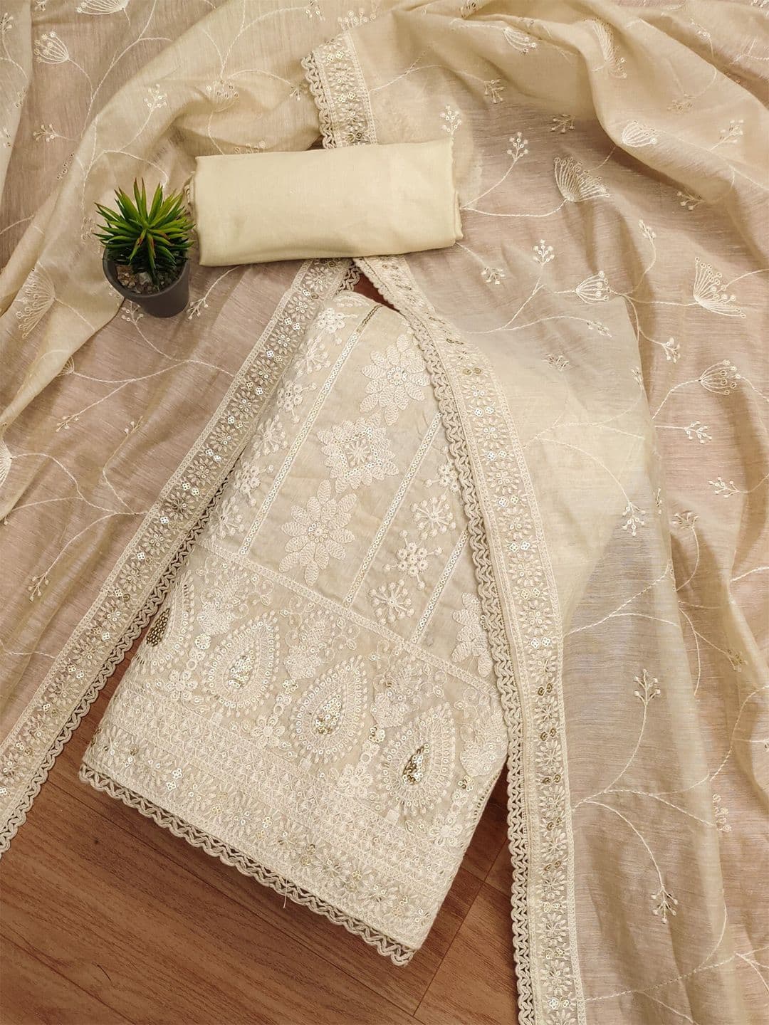KALINI Floral Embroidered Unstitched Dress Material - view 1