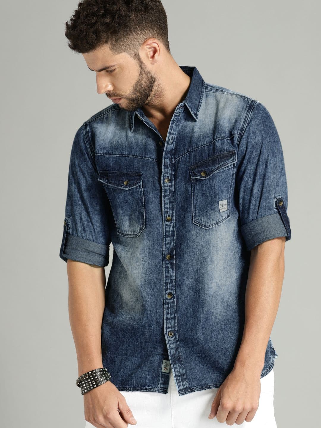 Roadster Men Blue Faded Denim Pure Cotton Casual Shirt - view 1