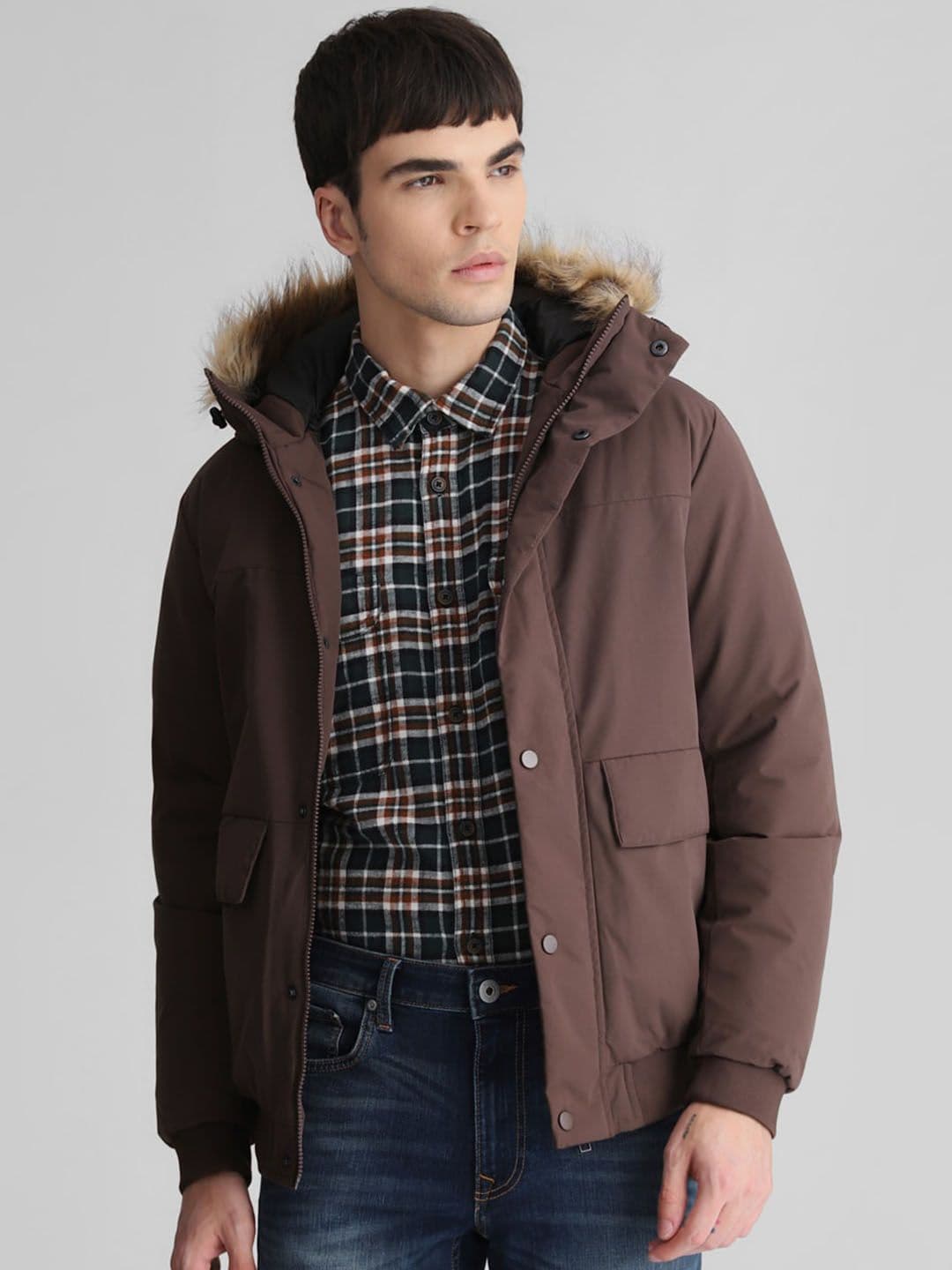 Jack & Jones Solid Casual Parka Jacket With Faux Fur Trim - view 1