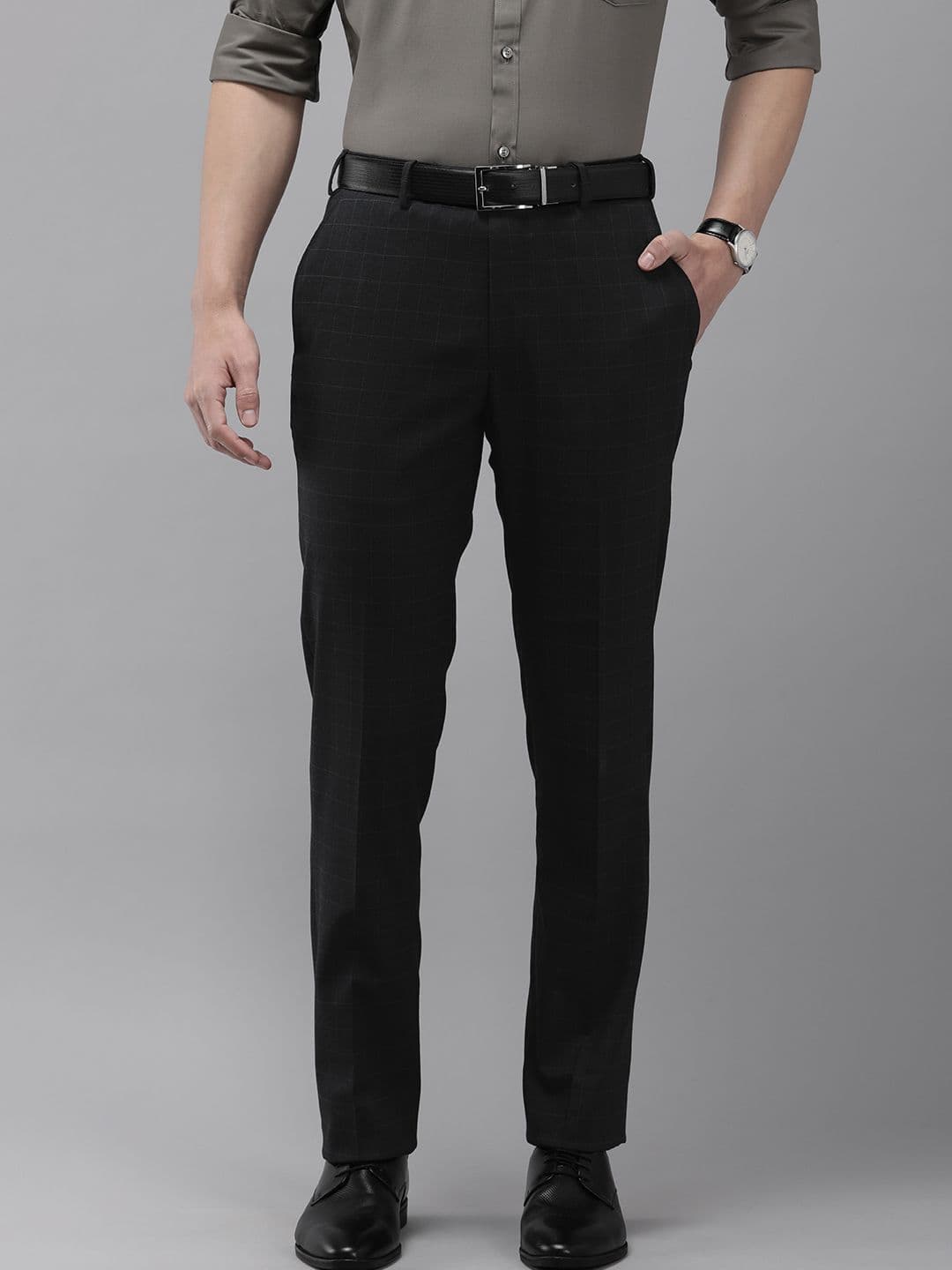 Park Avenue Men Checked Mid-Rise Formal Trousers - view 1