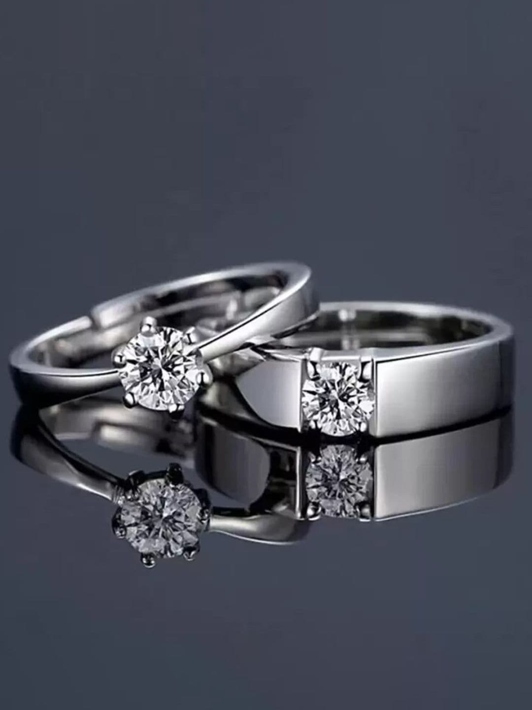 KARISHMA KREATIONS Set Of 2 Silver-Plated & AD-Studded Stainless Steel Couple Ring