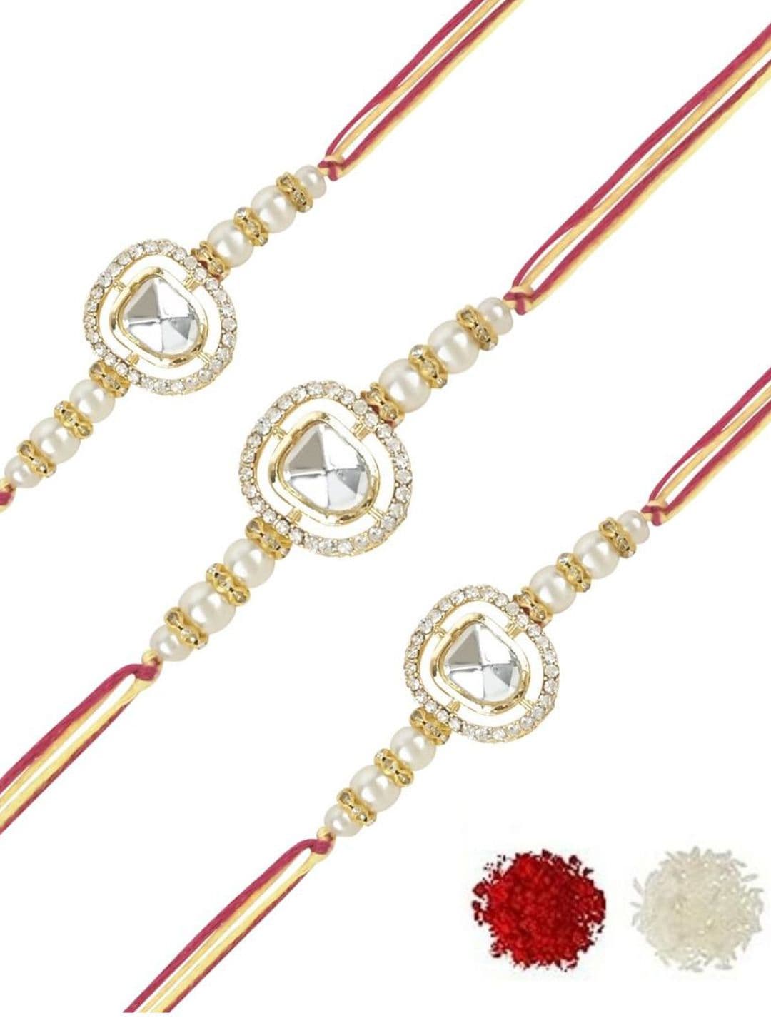 I Jewels Set Of 3 Kundan-Studded & Beaded Thread Rakhis