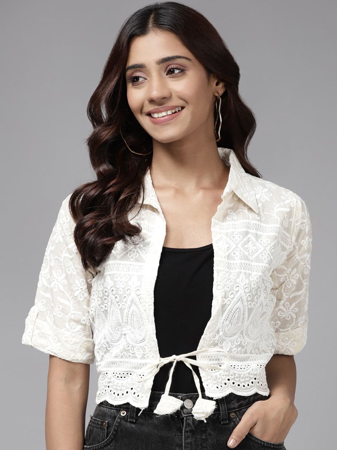 BAESD Spread Collar Tie Up Cotton Jacket - view 1
