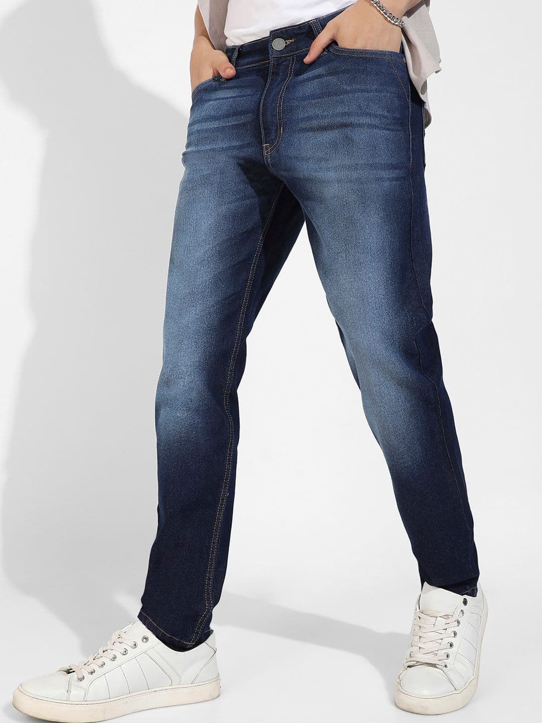 CAHOOT Men Navy Blue Smart Slim Fit Heavy Fade Stretchable Jeans - view 1