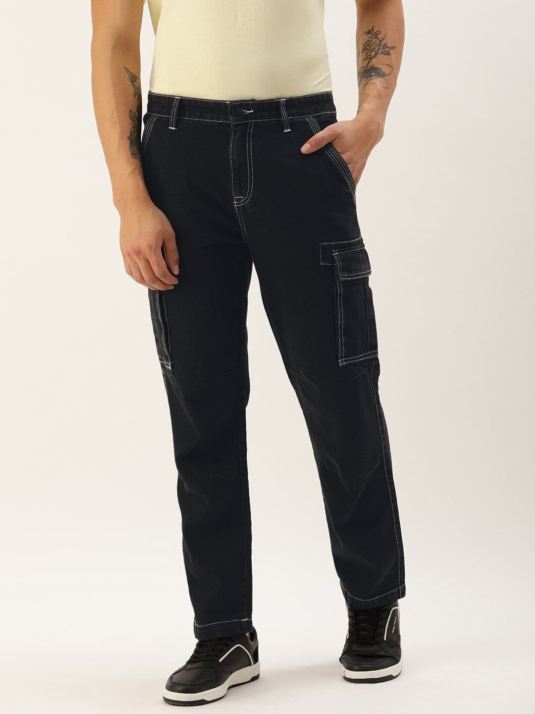 Bene Kleed Men Mid-Rise Relaxed Fit Cargo Jeans with Contrast Stitch - view 1