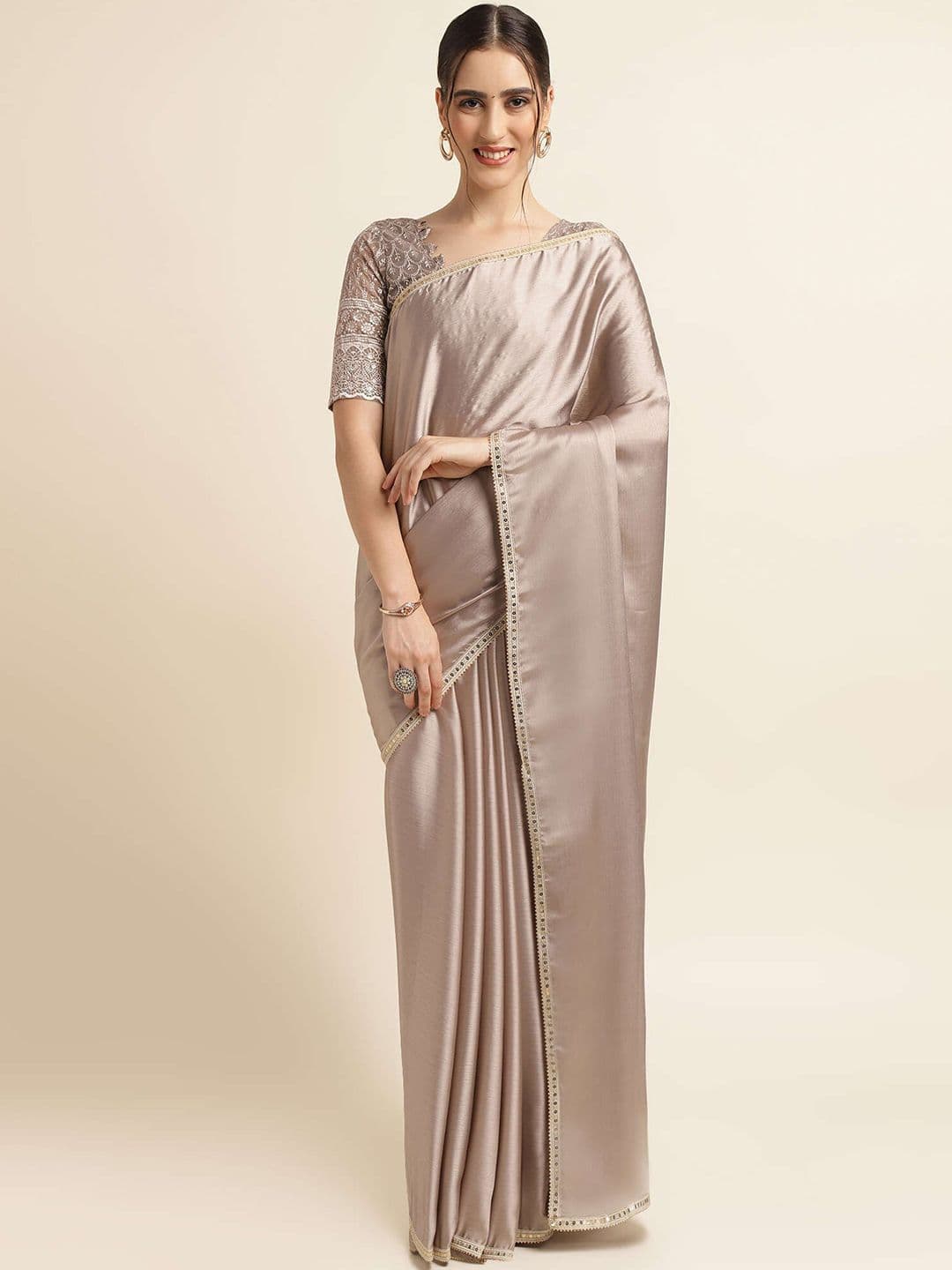 Mitera Brown Sequinned Pure Chiffon Saree - view 1