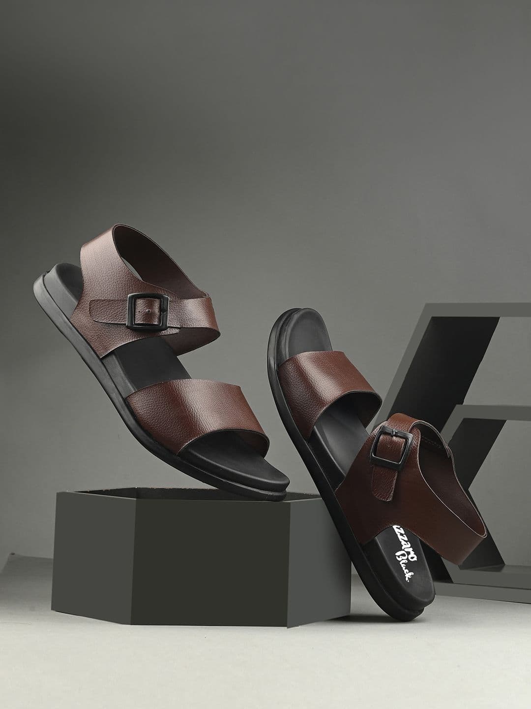 Azzaro Black Men Open Toe Comfort Sandals With Buckles - view 1