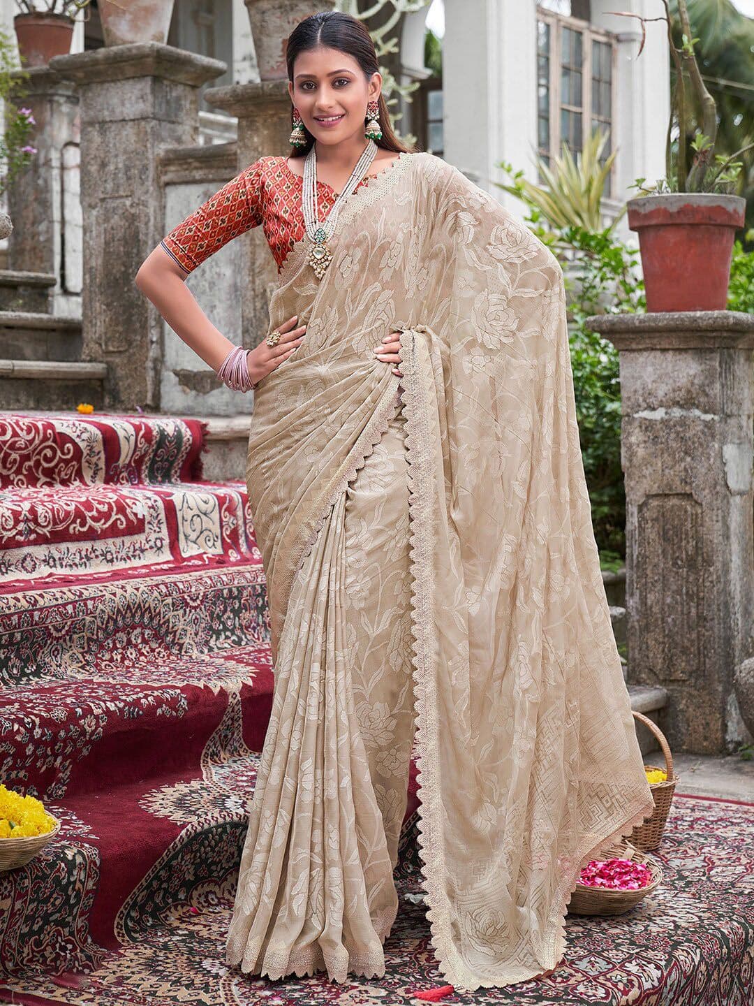 Saree mall Floral Woven Design Embellished Bagru Sarees - view 1
