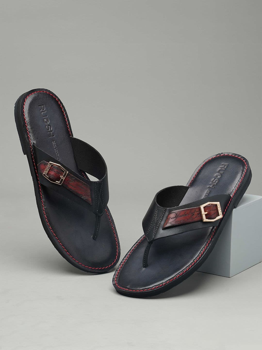 Ruosh Men Textured Leather Comfort Sandals With Buckle Detail - view 1