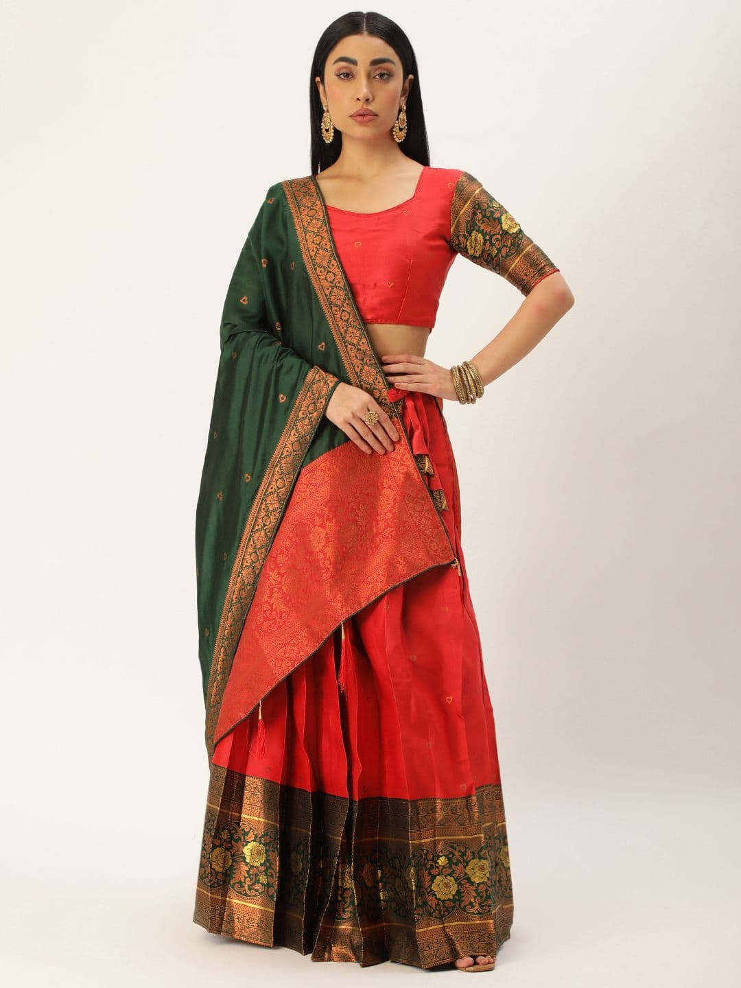 Fabcartz Woven Design Zari Unstitched Lehenga & Blouse With Dupatta - view 1