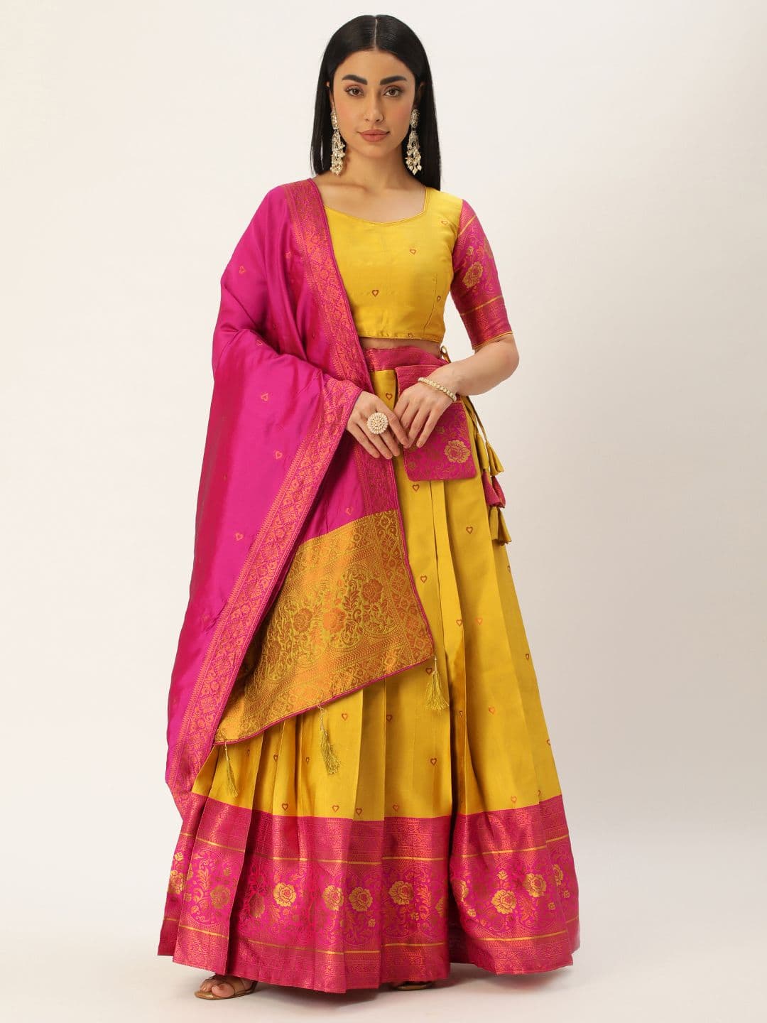 Fabcartz Woven Design Zari Unstitched Lehenga & Blouse With Dupatta - view 1