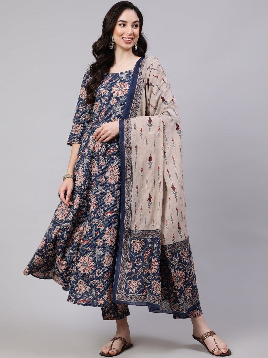 Nayo Floral Printed Pure Cotton Kurta with Trousers & Dupatta - view 1