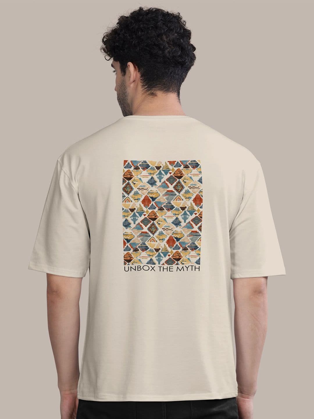 BULLMER Abstract Printed Round Neck Oversized Cotton T-shirt - view 1