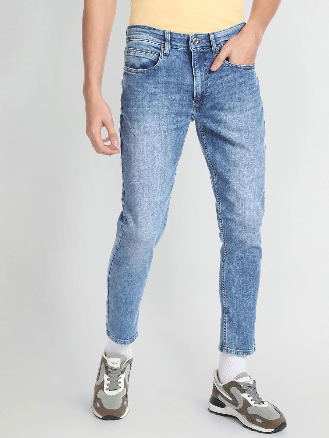 Flying Machine Men Tapered Fit Low Distress Heavy Fade Stretchable Jeans - view 1
