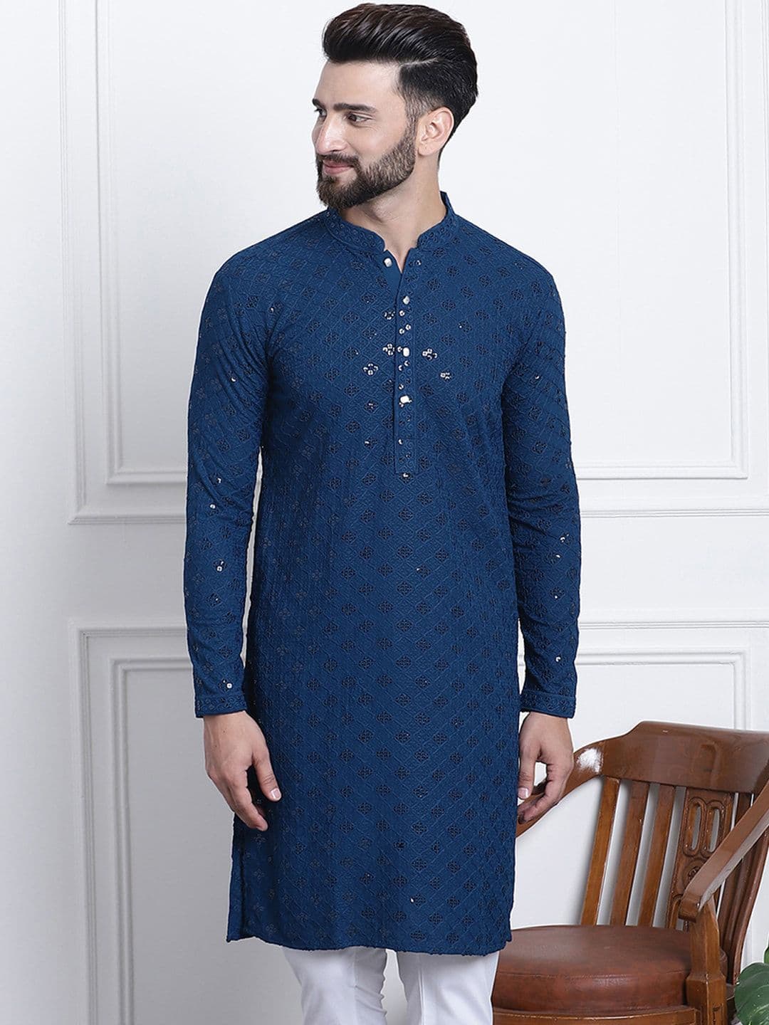 SOJANYA Sequin Embellished Pure Cotton Kurta - view 1