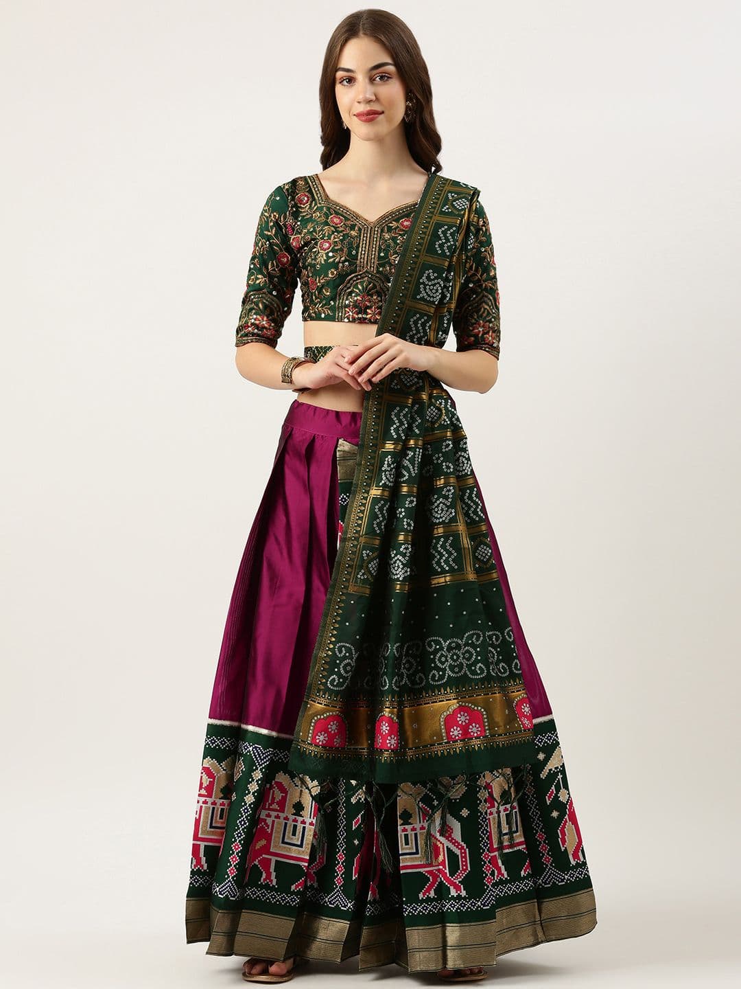 Fabcartz Embroidered Sequinned Semi-Stitched Lehenga & Unstitched Blouse With Dupatta - view 1