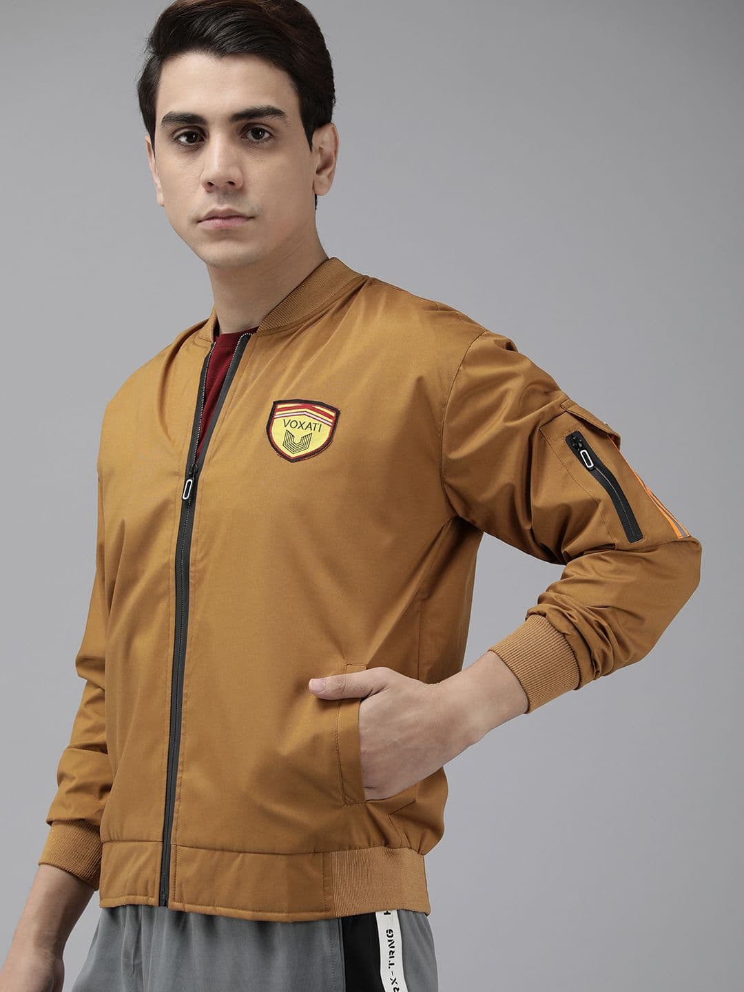 VOXATI Men Solid Sporty Jacket with Patchwork - view 1