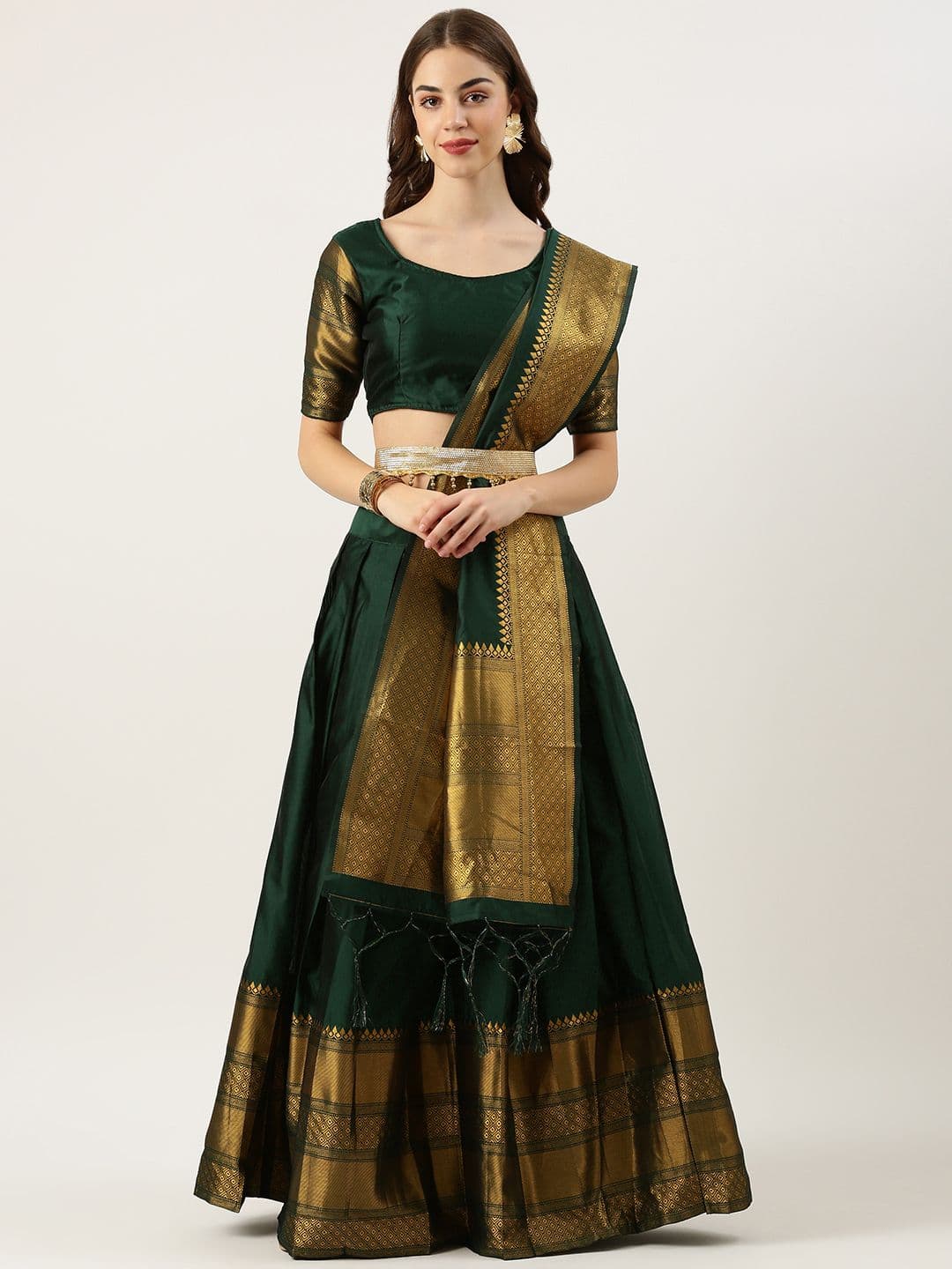 Fabcartz Woven Design Semi-Stitched Lehenga & Unstitched Blouse With Dupatta - view 1