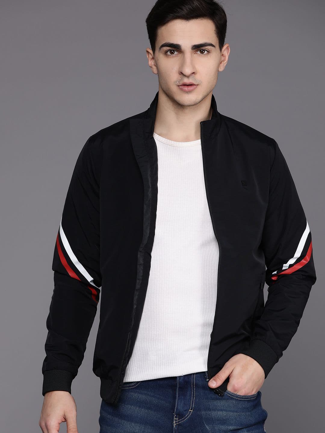 Allen Solly Mock Collar Striped Detailed Bomber Jacket - view 1