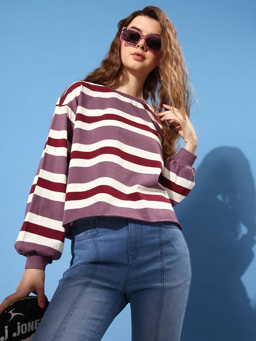 The Roadster Life Co. Striped Drop-Shoulder Sleeves Oversized T-shirt - view 1