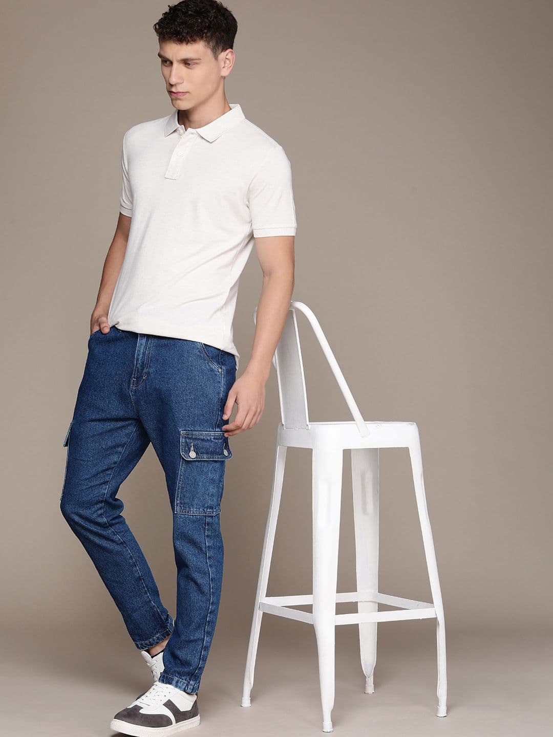 FCUK Men Pure Cotton Mid-Rise Comfy Tapered Fit Light Fade Jeans - view 1