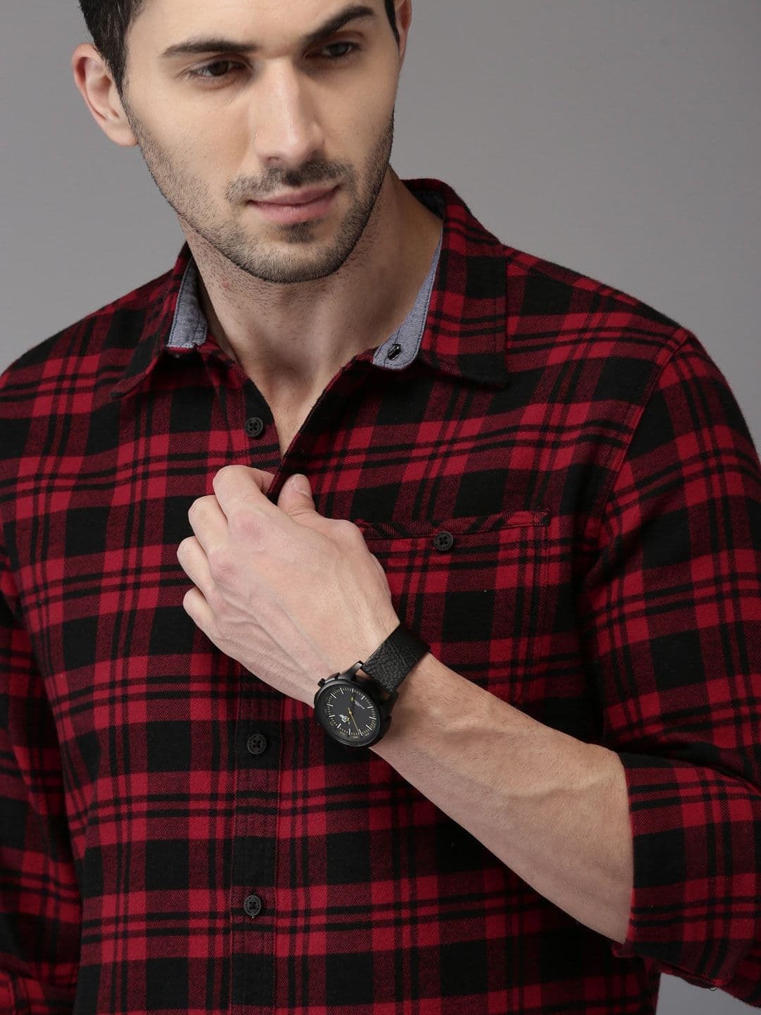 HERE&NOW Men Red & Black Checked Cotton Casual Shirt - view 1