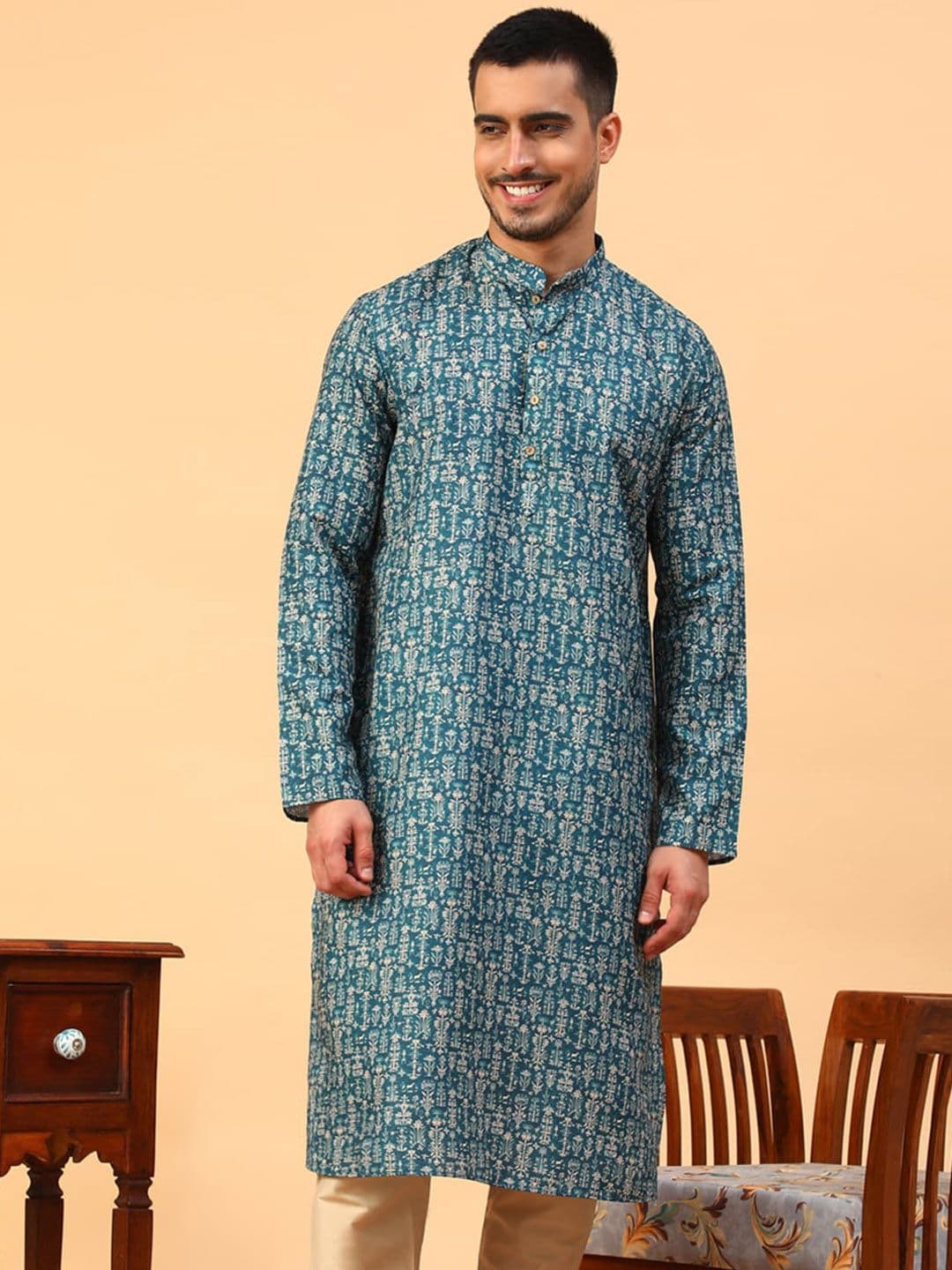 TABARD Ethnic Motif Printed Mandarin Collar Cotton Straight Kurta - view 1
