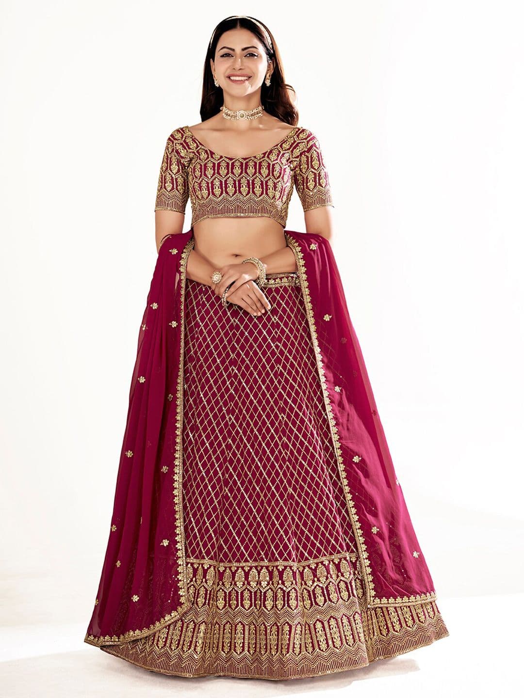 SHOPGARB Embroidered Sequinned Semi-Stitched Lehenga & Unstitched Blouse With Dupatta - view 1