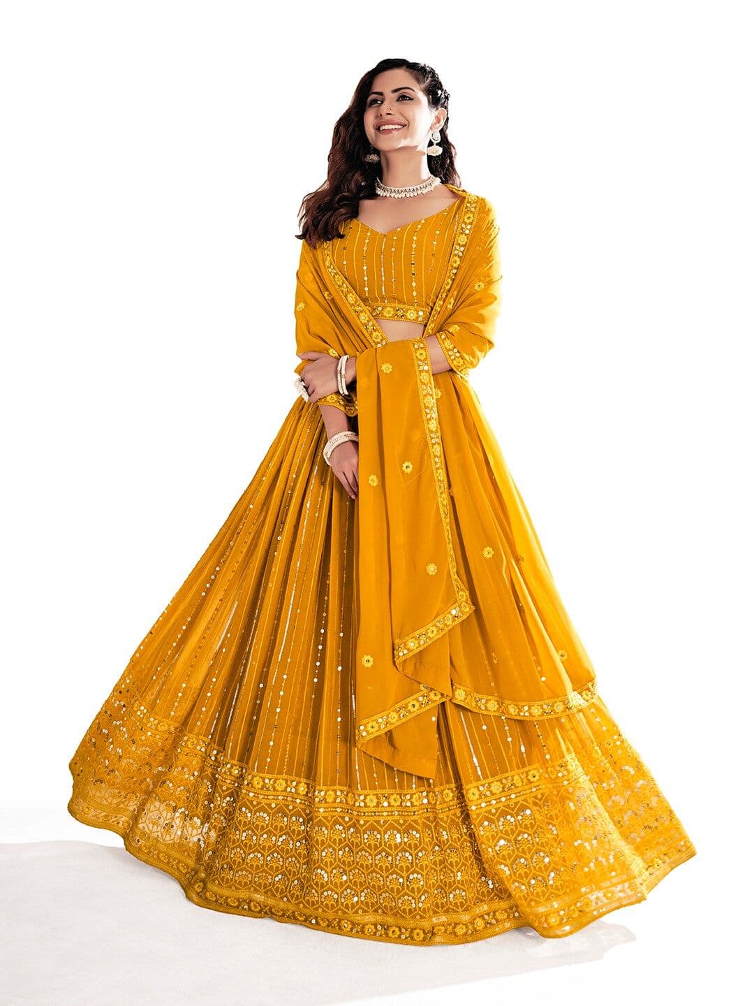 SHOPGARB Embroidered Sequinned Semi-Stitched Lehenga & Unstitched Blouse With Dupatta - view 1