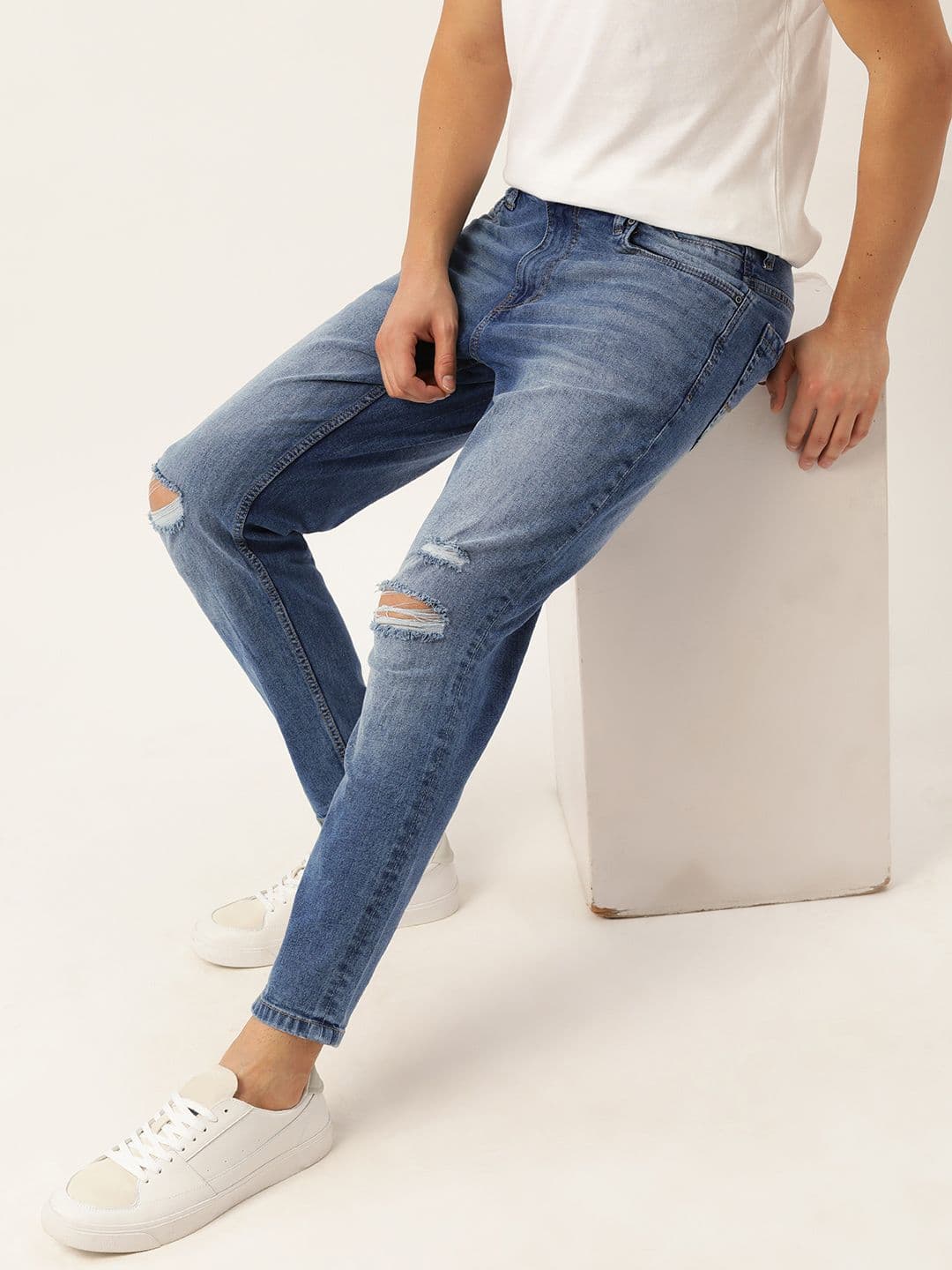 Mast & Harbour Men Carrot Fit Low Dstress Light Fade Stretchable Jeans - view 1