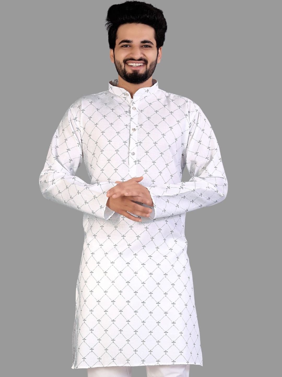 CELLUX Geometric Print Band Collar Long Sleeves Kurta - view 1