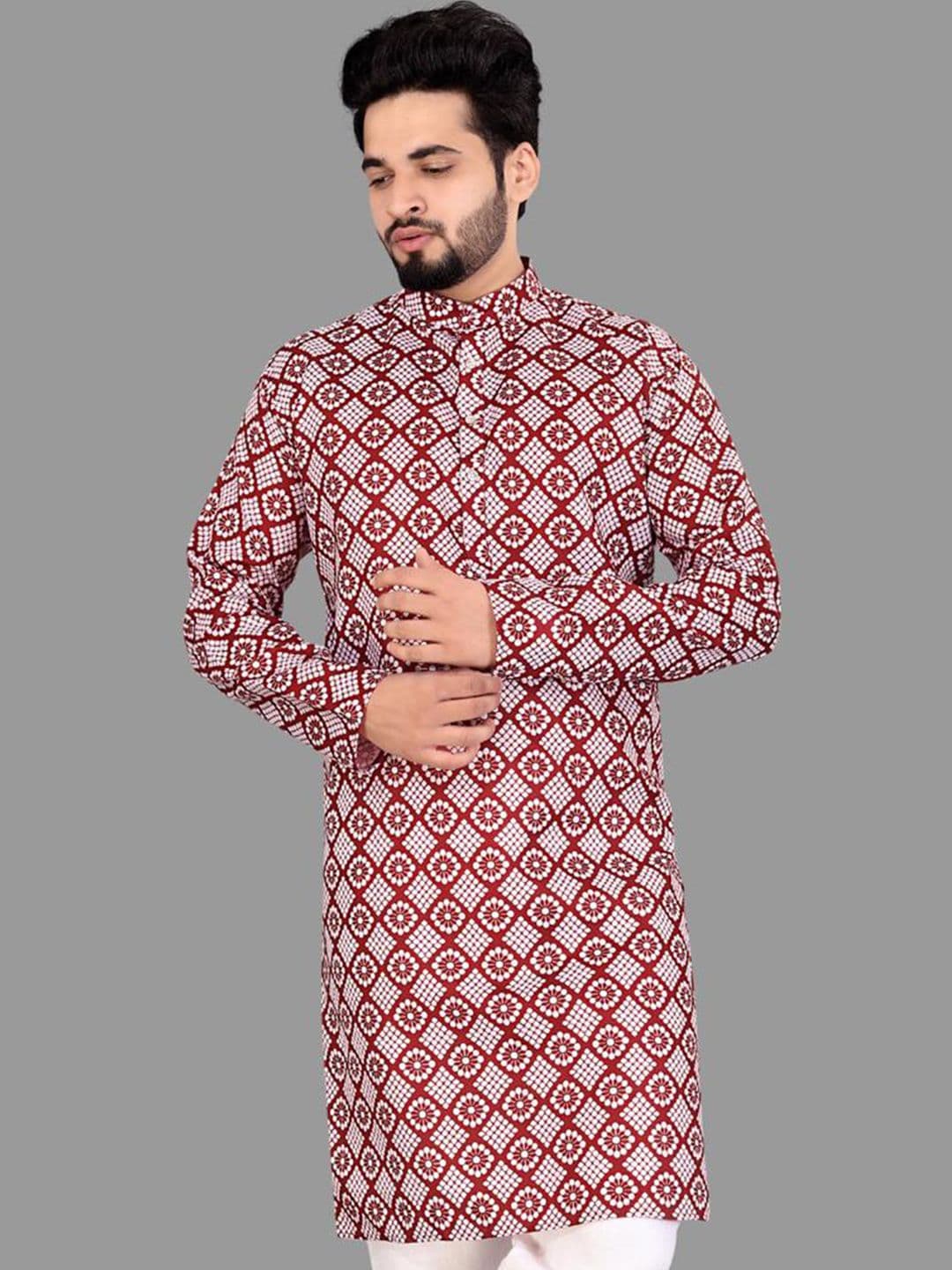 CELLUX Geometric Checked Long Sleeves Kurta - view 1