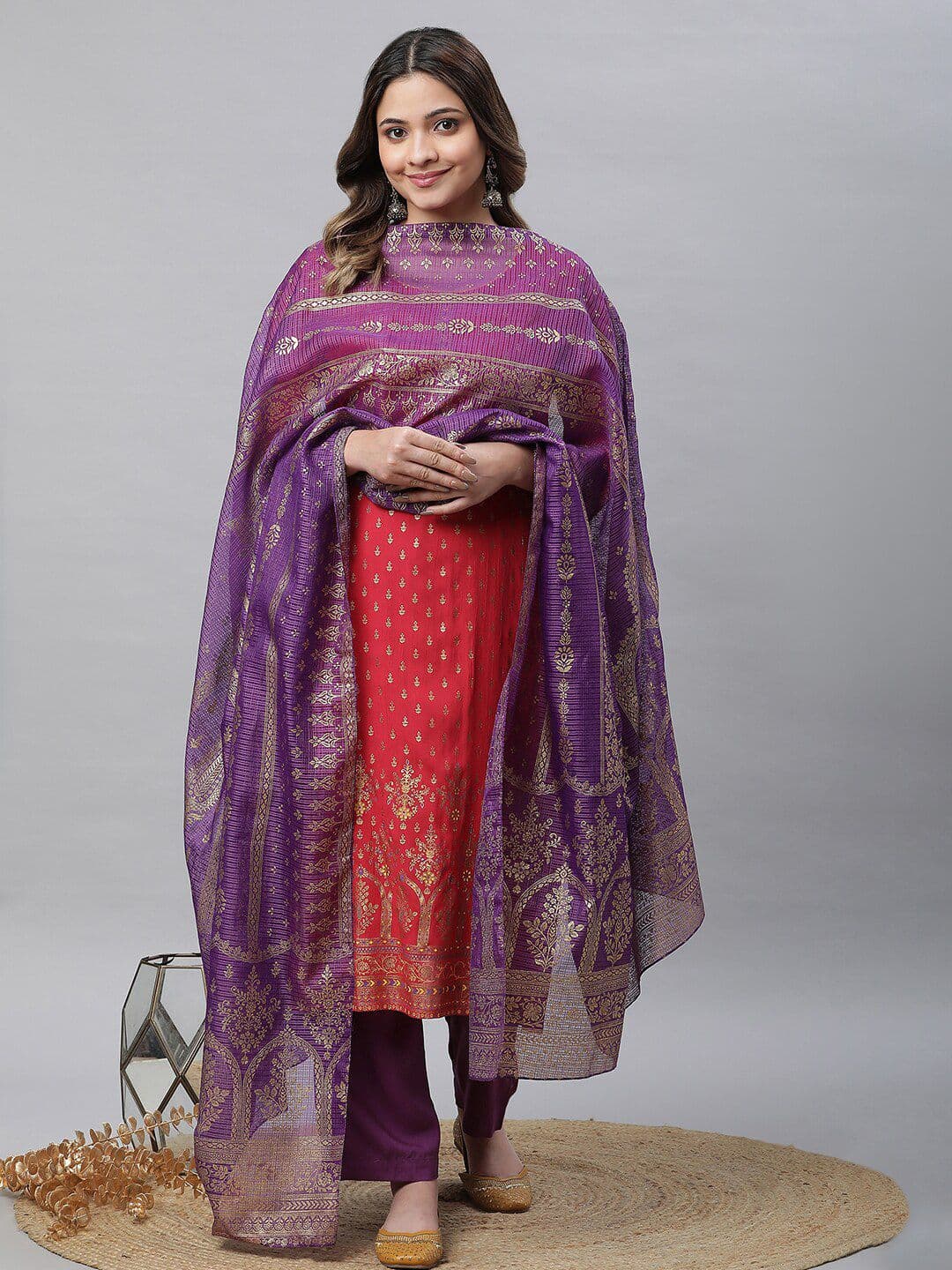 AURELIA Floral Woven Design Pure Cotton Dupatta - view 1