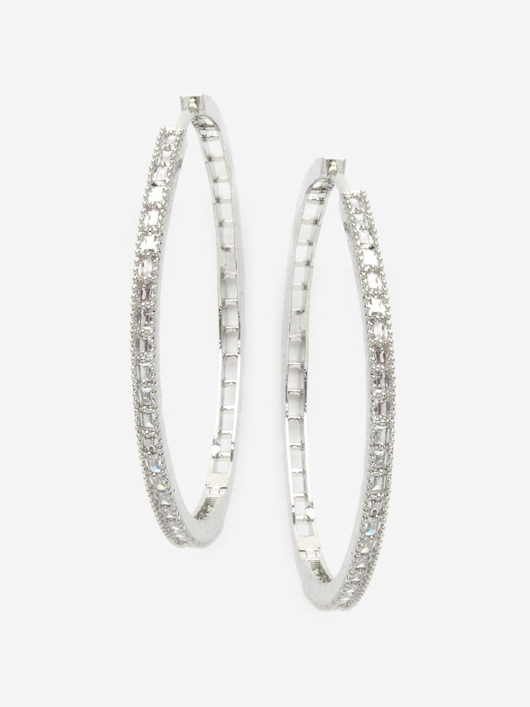 DressBerry Rhodium Plated American Diamond Circular Hoop Earrings - view 1