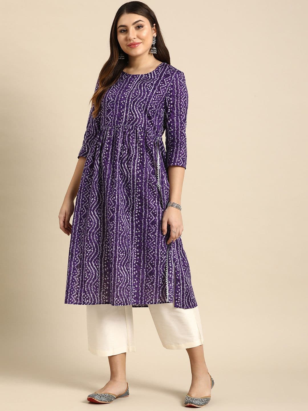 Anouk X fwd Bandhani Printed High Slit Pure Cotton Kurta - view 1
