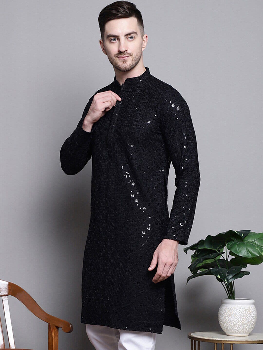 Jompers Floral Embroidered Thread Work Sequinned Pure Cotton Kurta - view 1
