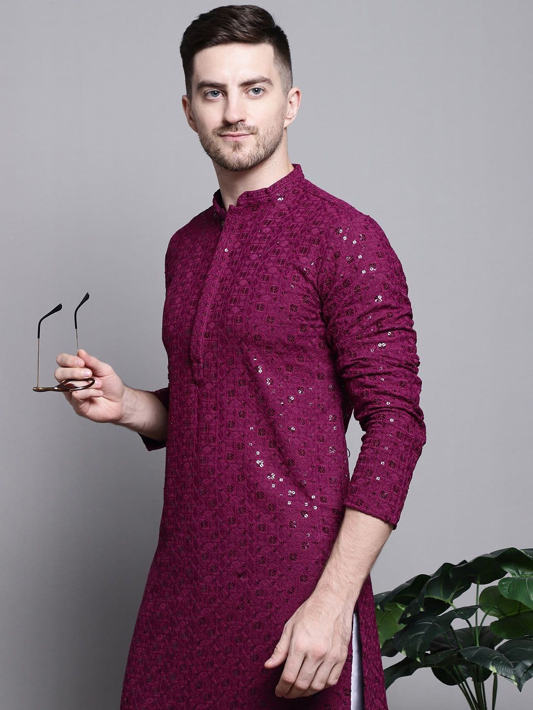 Jompers Floral Embroidered Thread Work Sequinned Kurta