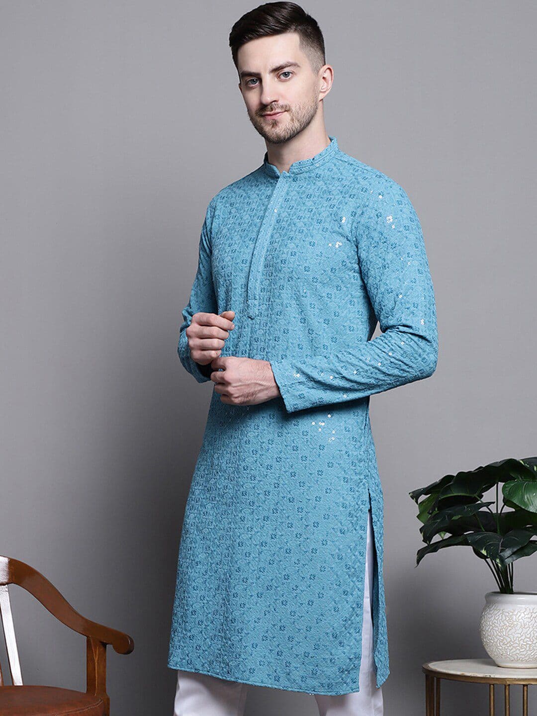 Jompers Geometric Embroidered Thread Work Sequinned Republic Day Republic Day Kurta