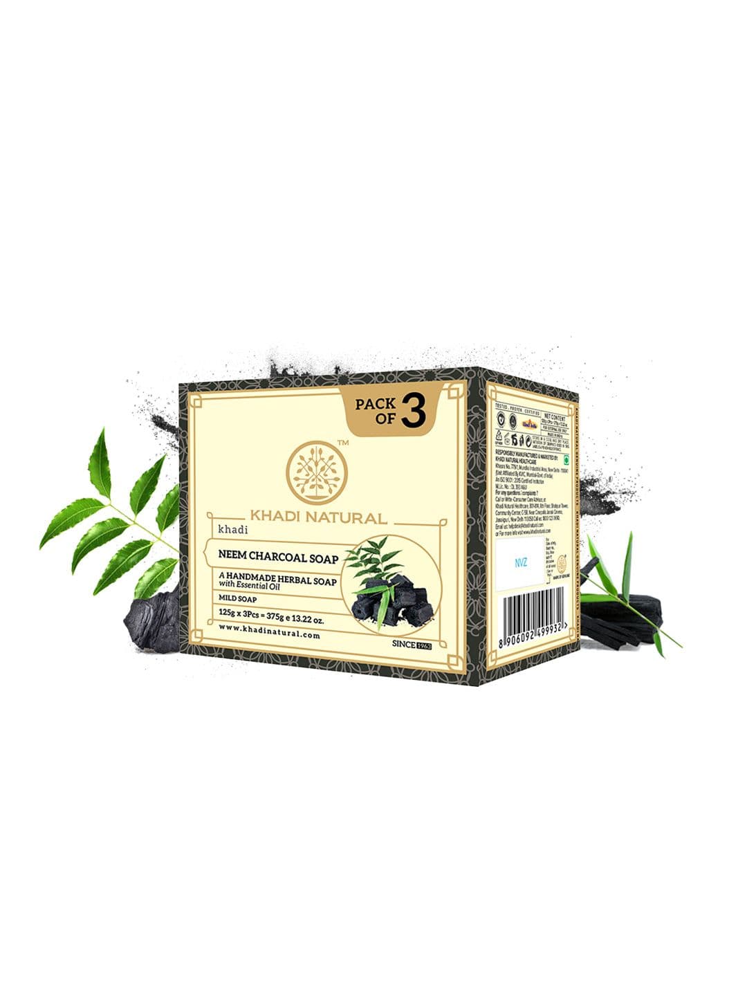 Khadi Natural Set of 3 Neem Charcoal Soap With Essential Oils - 125 g each - view 1