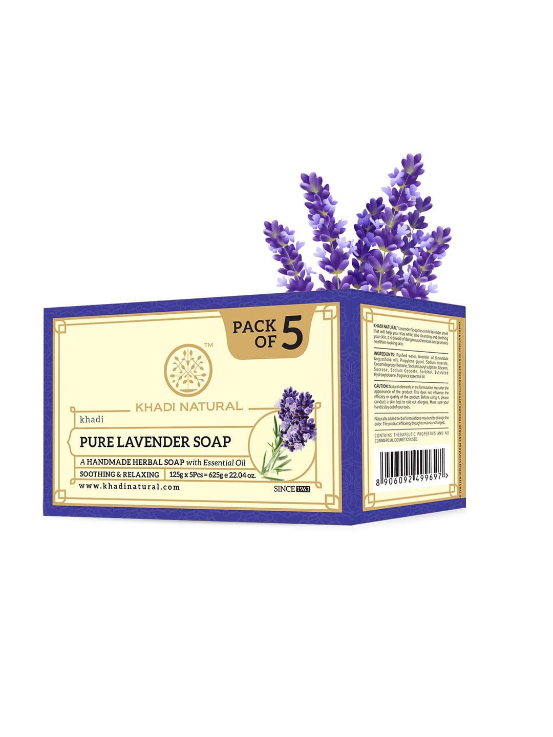Khadi Natural Set of 5 Lavender Herbal Soap With Essential Oils - 125 g each - view 1