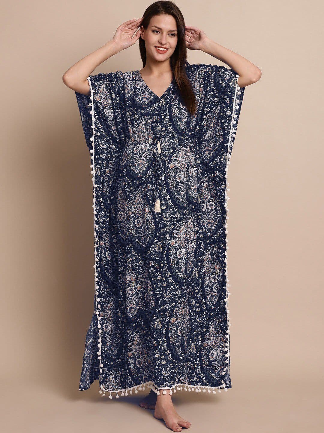 Secret Wish Paisely Printed Pure Cotton Kaftan Maternity Nightdress - view 1