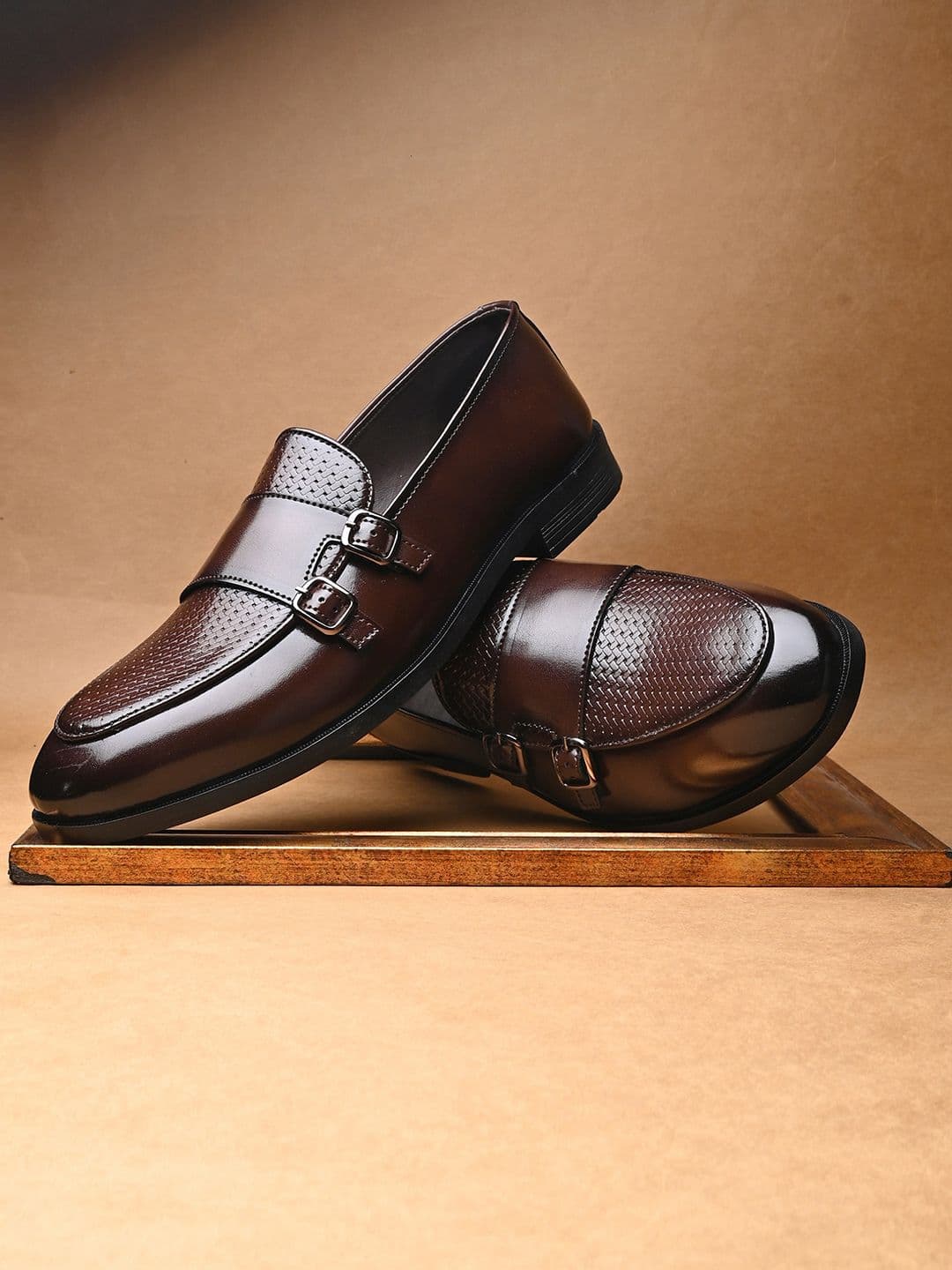 House of Pataudi Men Textured Formal Monk Shoes - view 1