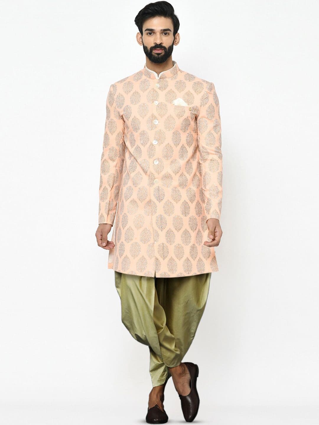 KISAH Men Self-Design Cotton Indowestern Sherwani Set