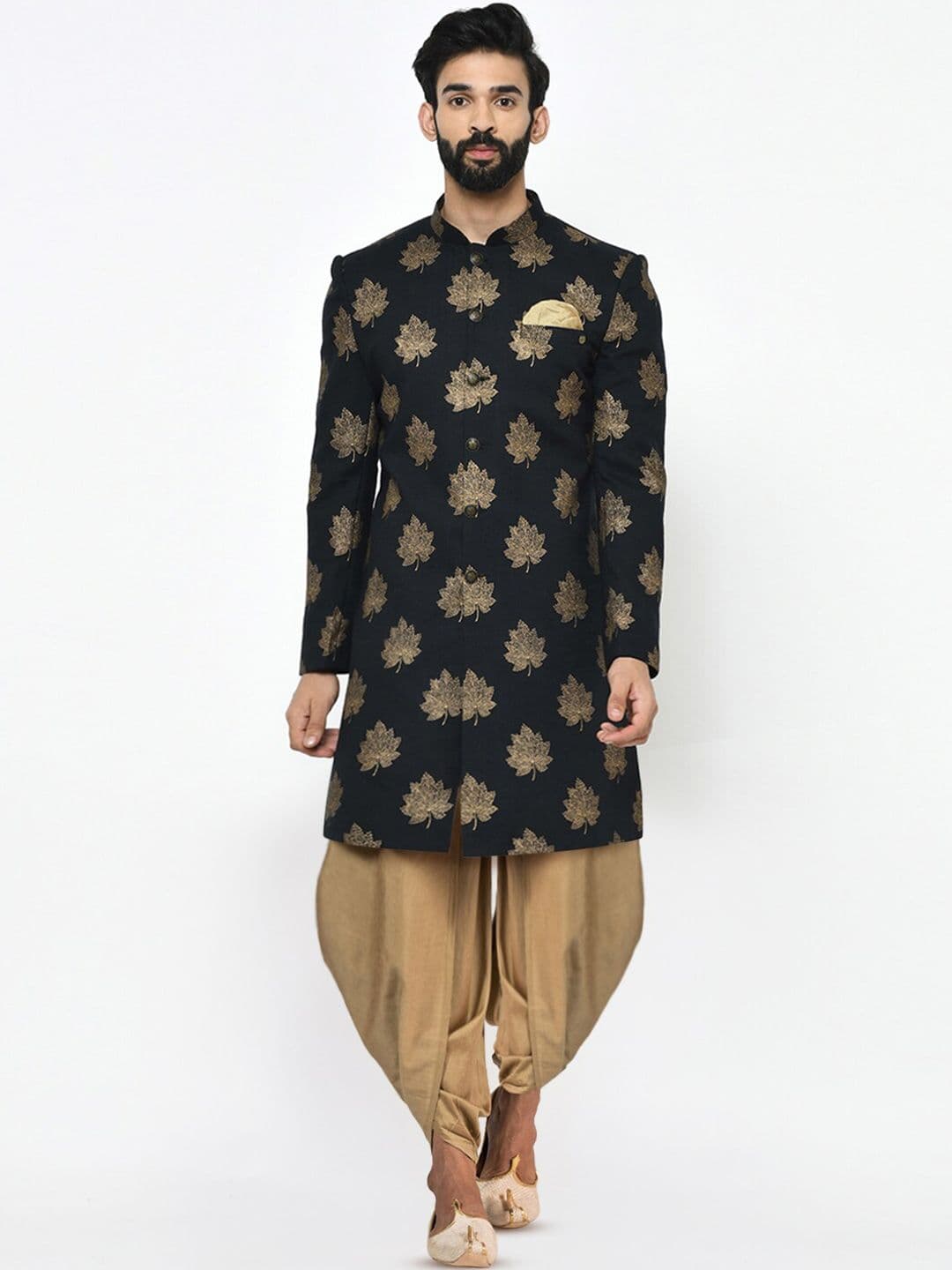 KISAH Men Self-Design Cotton Indowestern Sherwani Set