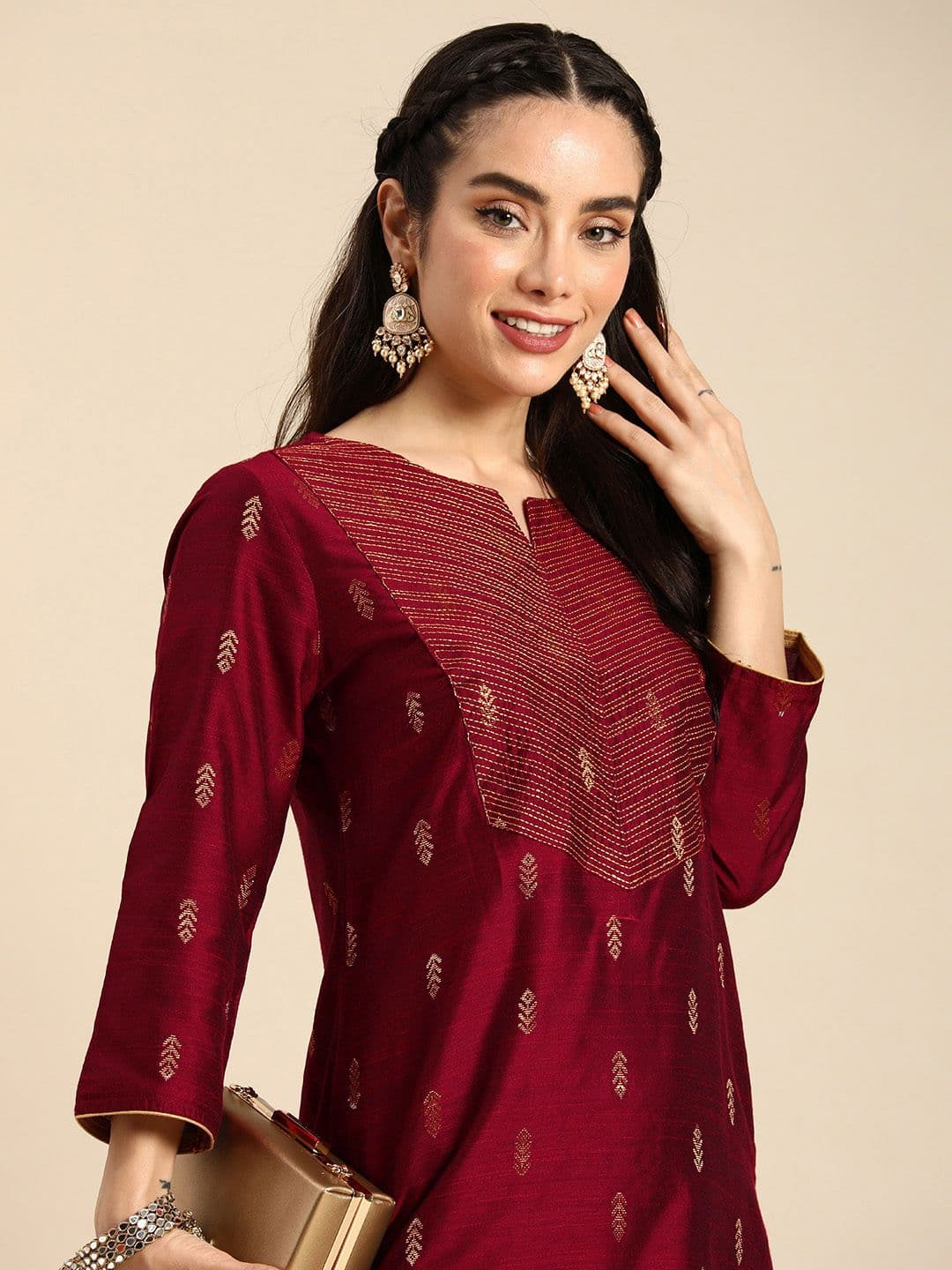 Anouk X fwd Ethnic Motifs Kantha Work Dobby Kurta - view 1