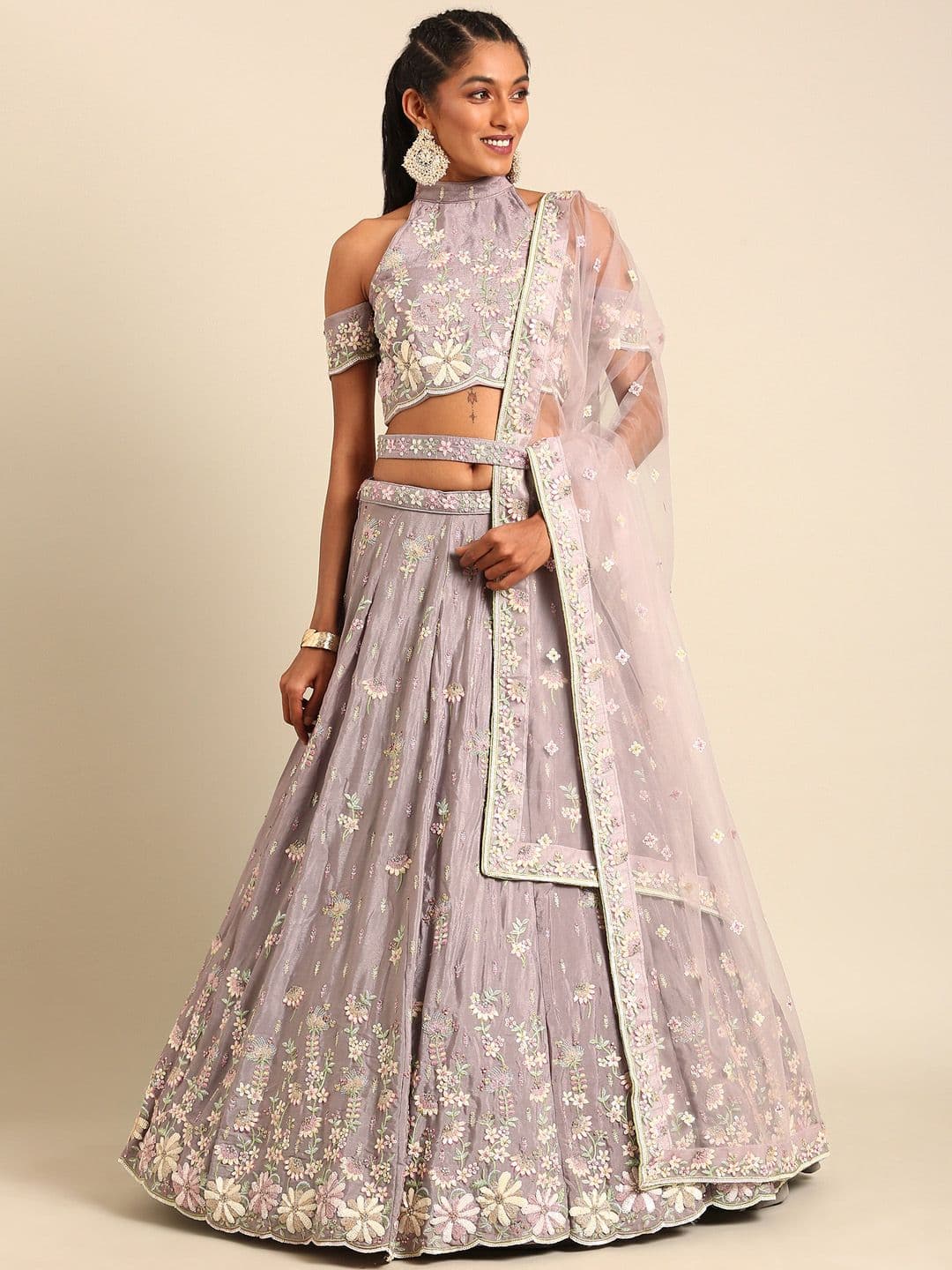 panchhi Embroidered Sequinned Semi-Stitched Lehenga & Unstitched Blouse With Dupatta - view 1