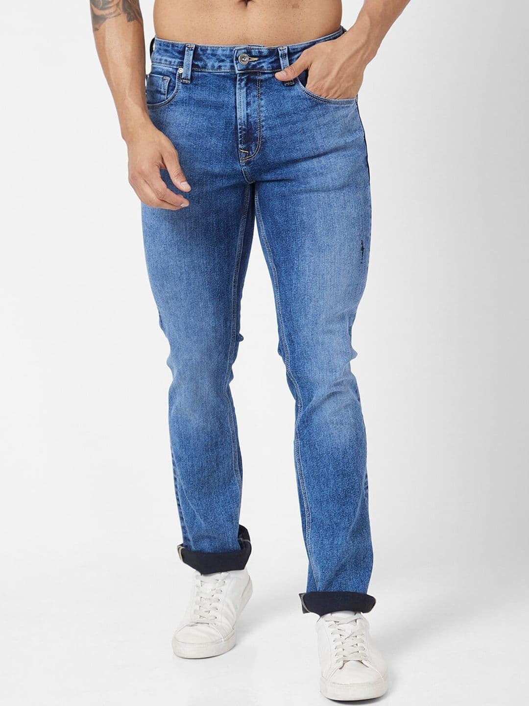 SPYKAR Men Raftar Fit Mid Rise Bootcut Low Distress Light Fade Stretchable Jeans - view 1